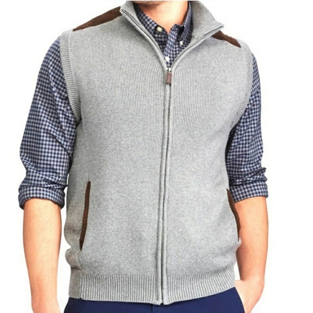 🌟Chaps Men's zip front Sleeveless sweater vest, Gray, S